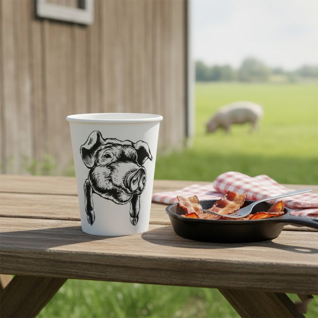 Pig Head Farm Animal Drawing in Black White Paper Cups (Creator Uploaded)