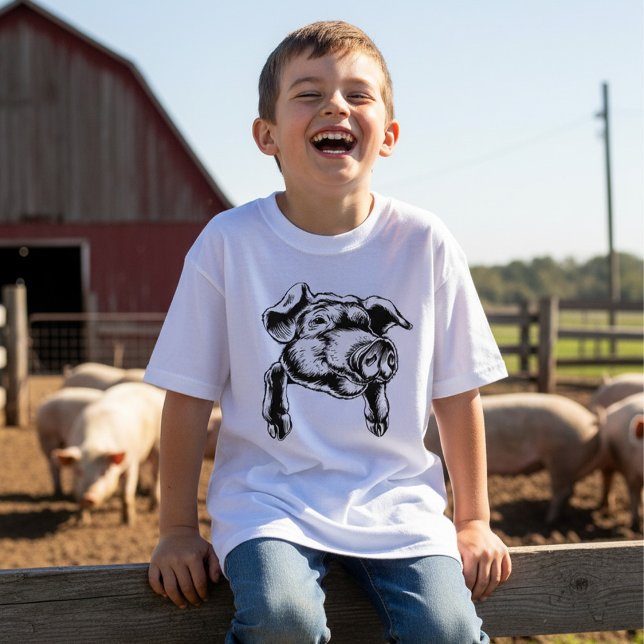 Pig Head Farm Animal Drawing in Black White T-Shirt (Creator Uploaded)