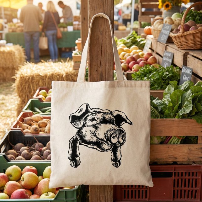 Pig Head Farm Animal Drawing in Black White Tote Bag (Creator Uploaded)