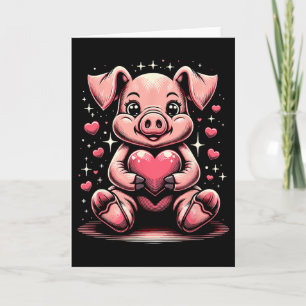 Pig Holding Heart Valentine's Day Cute Valentine 2 Card