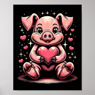 Pig Holding Heart Valentine's Day Cute Valentine 2 Poster