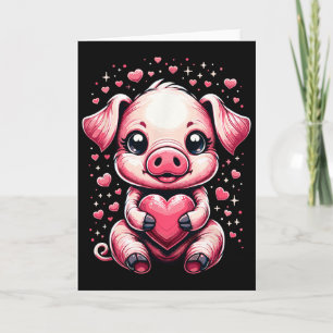Pig Holding Heart Valentine's Day Cute Valentine  Card