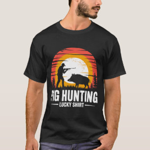 Pig Hunting Lucky Hunter Vintage Retro Wild Boar T-Shirt