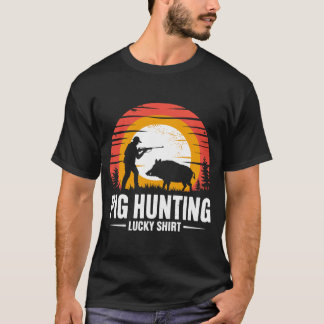 Pig Hunting Lucky Hunter Vintage Retro Wild Boar T-Shirt