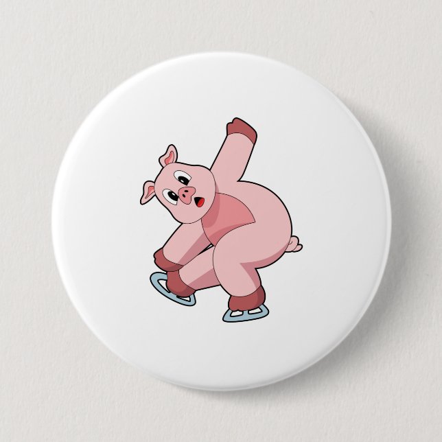 Pig Ice skating Ice skates 7.5 Cm Round Badge (Front)