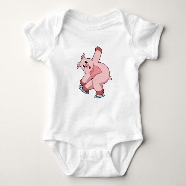 Pig Ice skating Ice skates Baby Bodysuit (Front)
