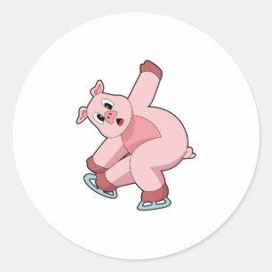 Pig Ice skating Ice skates Classic Round Sticker