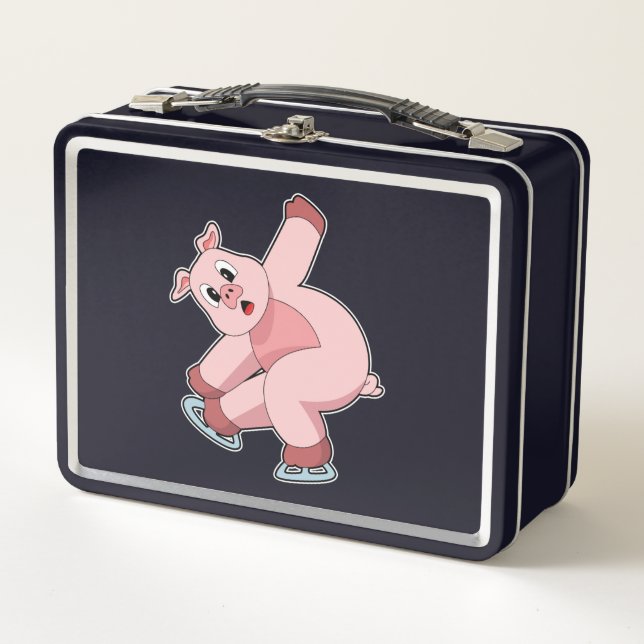 Pig Ice skating Ice skates Metal Lunch Box (Front)