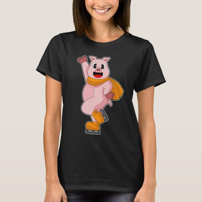 Pig Ice skating Ice skates T-Shirt (Front)