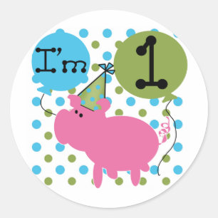 Pig I'm 1 Birthday Tshirts and Gifts Classic Round Sticker