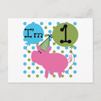 Pig I'm 1 Birthday Tshirts and Gifts Postcard