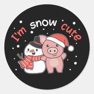 Pig I'm Snow Cute Snowman Snow Pun Classic Round Sticker