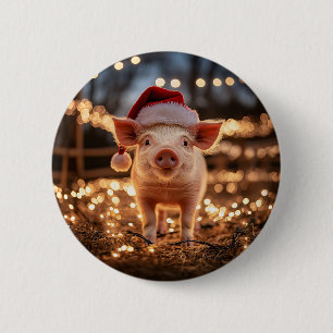 Pig in a Santa Hat 6 Cm Round Badge