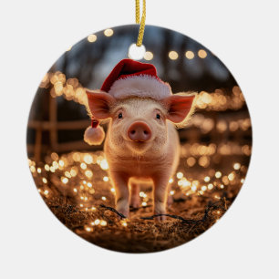 Pig in a Santa Hat Ceramic Tree Decoration