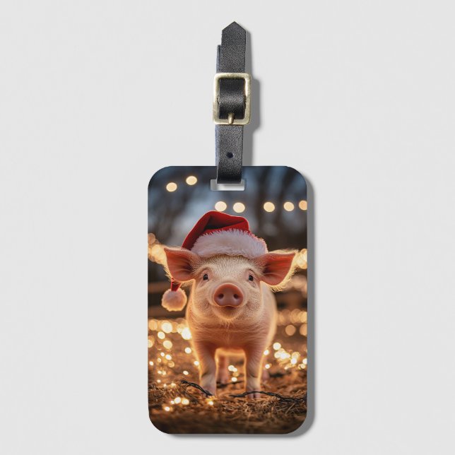 Pig in a Santa Hat Luggage Tag (Front Vertical)