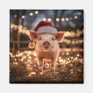 Pig in a Santa Hat Square Magnet