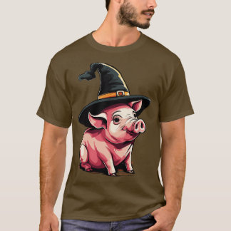 Pig in a witch hat halloween piggy 1 T-Shirt