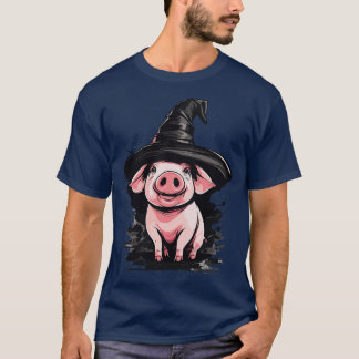 Pig in a witch hat halloween piggy T-Shirt