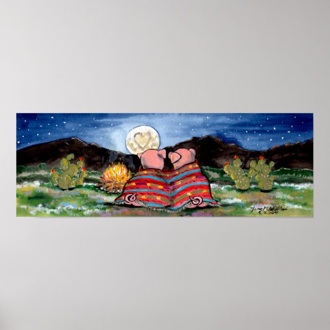 Pig in Blanket Romantic Night Moon Poster Navy (Front)
