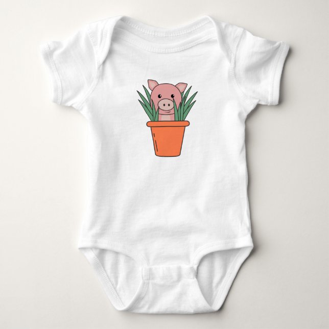 Pig In Flower Pot Funny Piglet Pigs Baby Bodysuit (Front)