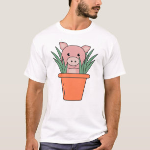 Pig In Flower Pot Funny Piglet Pigs T-Shirt