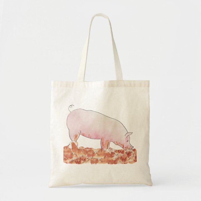 Pig in Mud Funny Cute Pink Watercolour Animal Art Tote Bag (Front)
