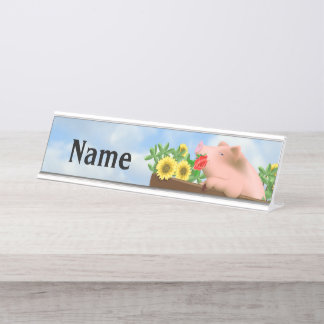 Pig in Pan Desk Name Plate