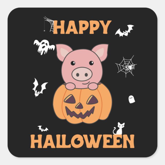 Pig In Pumpkin Sweet Pigs Happy Halloween Square S Sticker (Front)