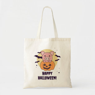 Pig In Pumpkin Sweet Pigs Happy Halloween Tote Bag