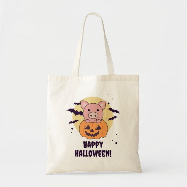 Pig In Pumpkin Sweet Pigs Happy Halloween Tote Bag (Front)