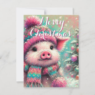 Pig in Scarf Snowflakes Personalised Christmas Postcard
