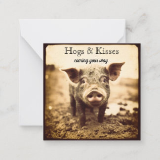 Pig in the Mud, hugs and kisses, customisable Card