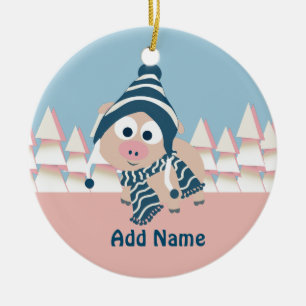 Pig in Winter Ceramic Tree Decoration