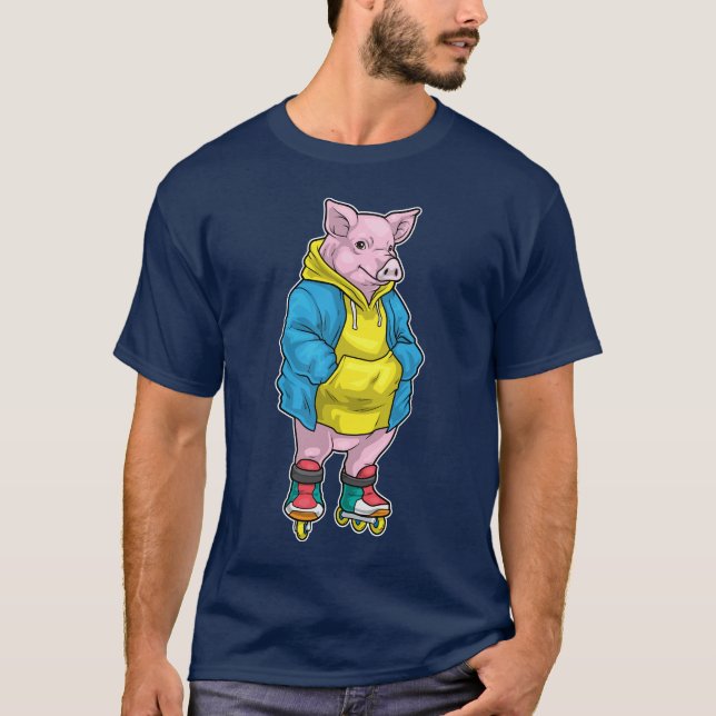Pig Inline skating Inline skates Sports T-Shirt (Front)