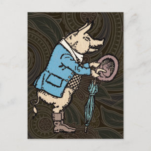 Pig Jacket Piggy Cute Formal Antique Postcard
