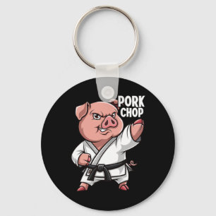 Pig Karate Pork Chop Funny Hog Swine Pun Men Boys Key Ring