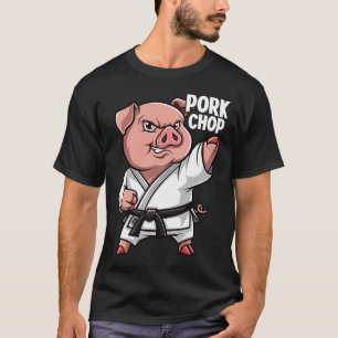 Pig Karate Pork Chop Funny Hog Swine Pun Men Boys  T-Shirt