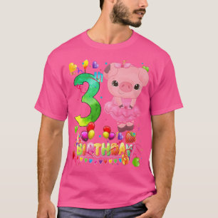 Pig Kids 3 Year Old Pig Birthday Girl Cute Pig 3th T-Shirt