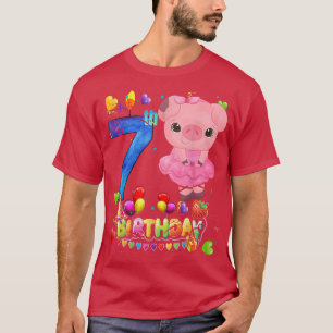 Pig Kids 7 Year Old Pig Birthday Girl Cute Pig 7th T-Shirt