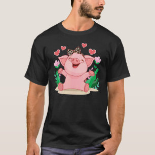 Pig Leopard Headband Flower Cute Pig T-Shirt