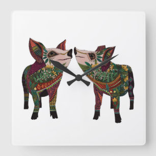 pig love square wall clock