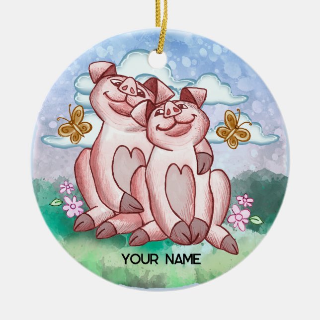 Pig Lovers   Ceramic Tree Decoration (Front)