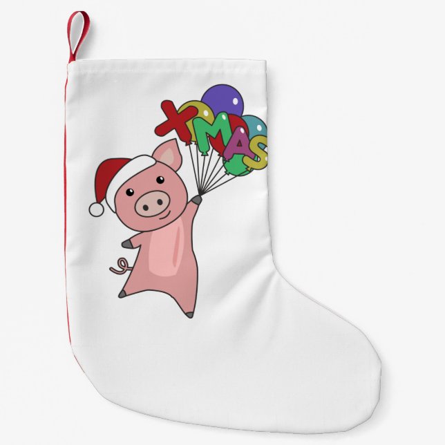 Pig Merry Christmas Animals Pigs Adult Cloth Face  Small Christmas Stocking (Front)