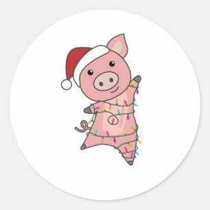 Pig Merry Christmas Animals Pigs Classic Round Sticker