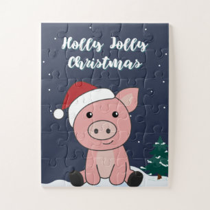 Pig Merry Christmas Animals Pigs Jigsaw Puzzle