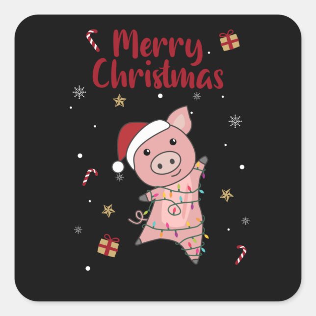 Pig Merry Christmas Animals Pigs Square Sticker (Front)
