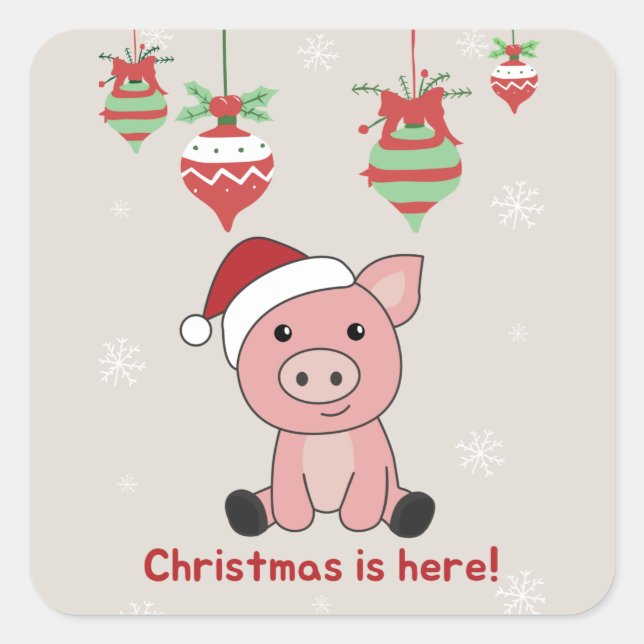 Pig Merry Christmas Animals Pigs Square Sticker (Front)
