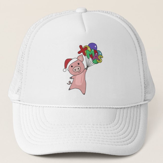 Pig Merry Christmas Animals Pigs Trucker Hat (Front)