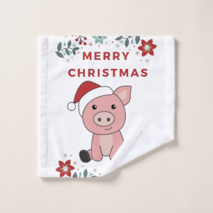 Pig Merry Christmas Animals Pigs Wash Cloth