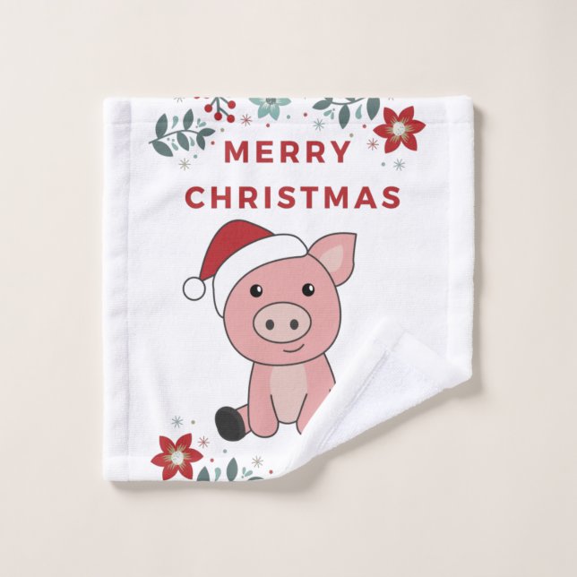 Pig Merry Christmas Animals Pigs Wash Cloth (Wash Cloth)